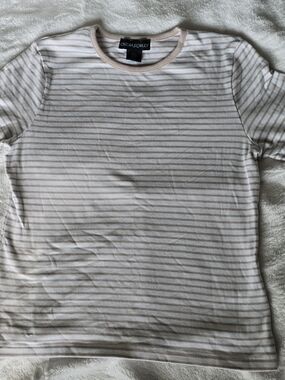 Cynthia Rowley Neutral Striped Short Sleeve Tee - Size Medium